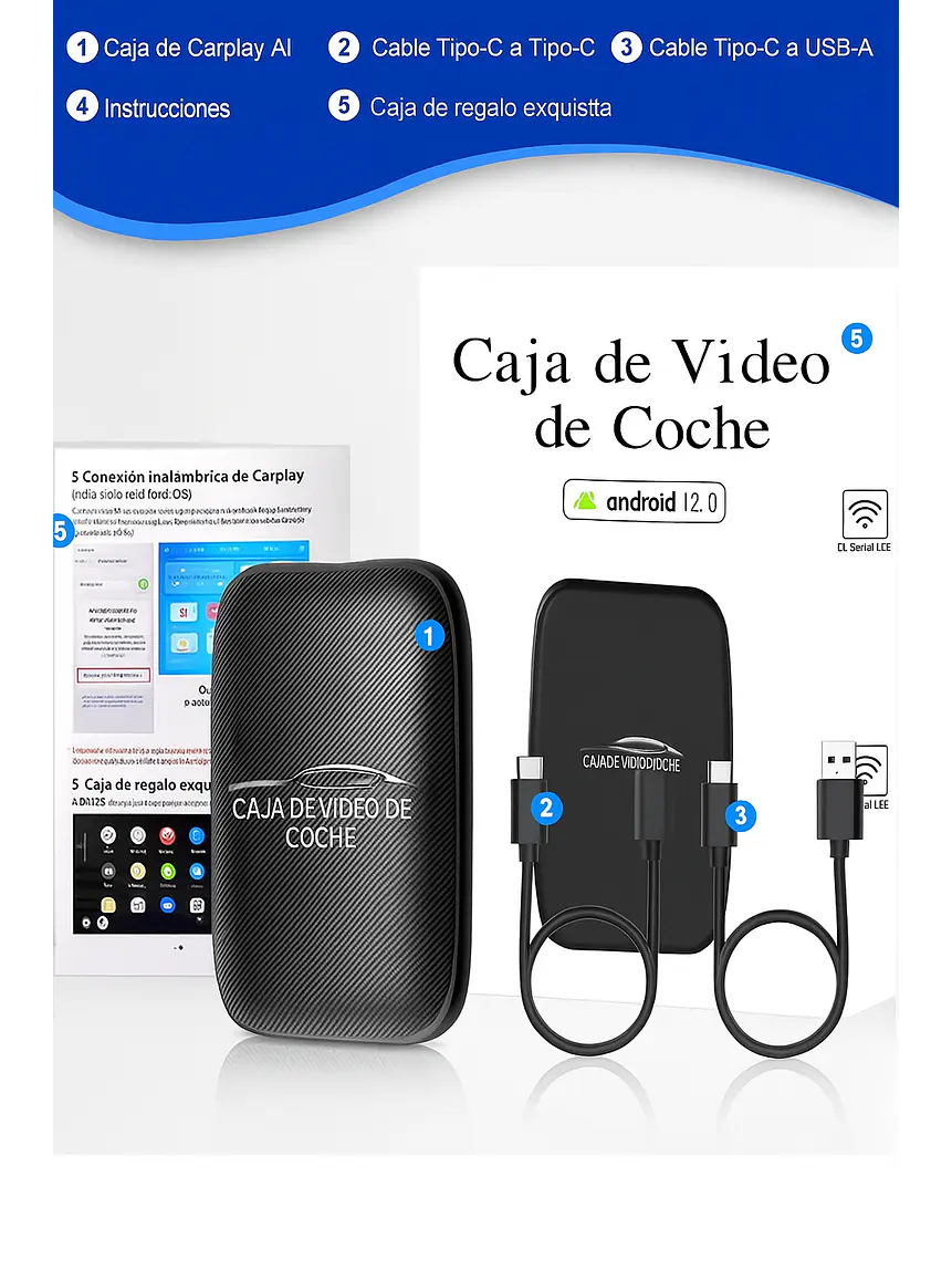 Adaptador inalámbrico CarPlay Android Auto +YouTube y Netflix  7