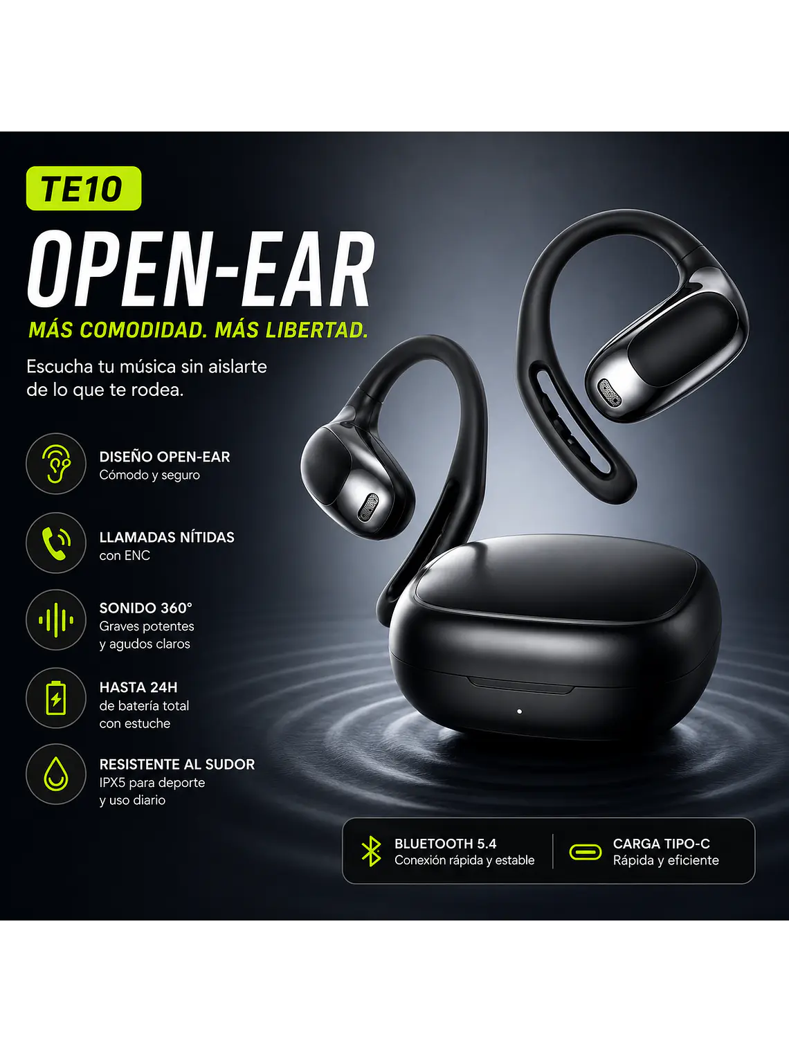 Audífonos Open Ear Bluetooth 5.4 Deportivos TE10 2