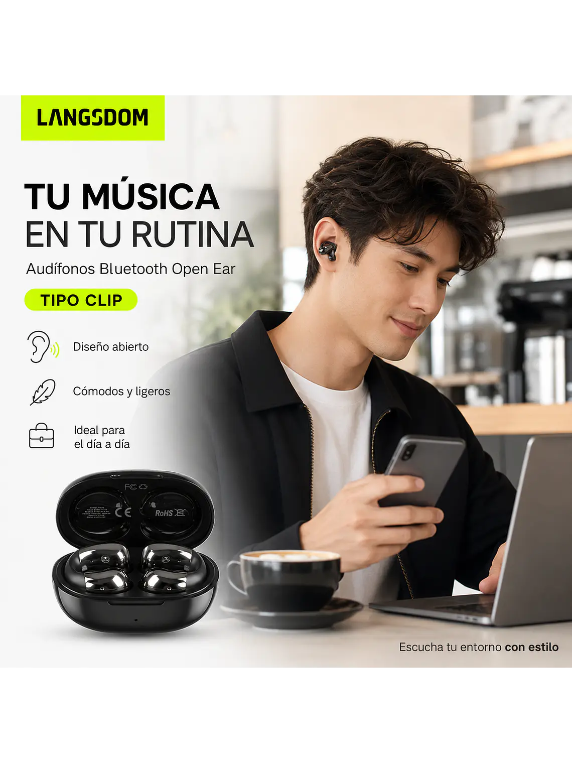 Audífonos Open Ear Clip Bluetooth TS22 Inalámbricos 4