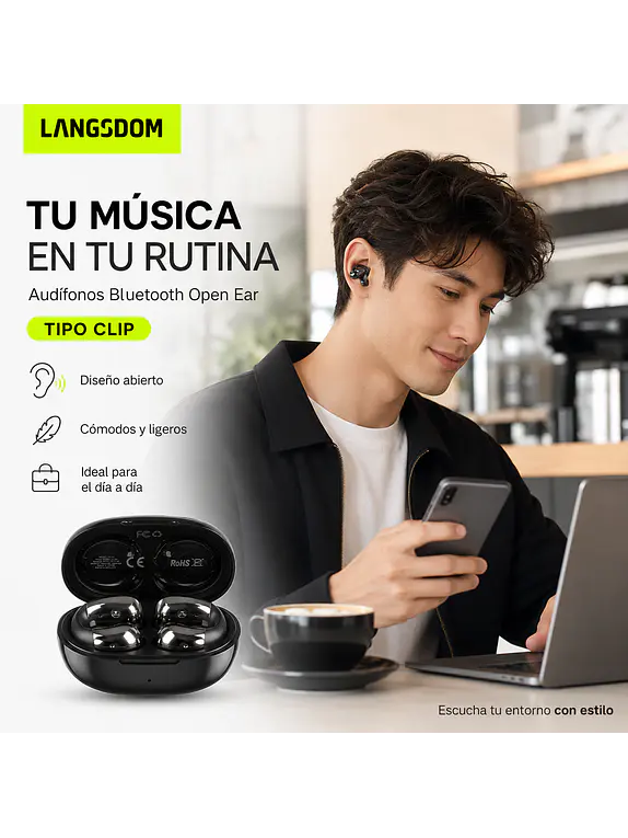 Audífonos Open Ear Clip Langsdom TS22 Bluetooth 4