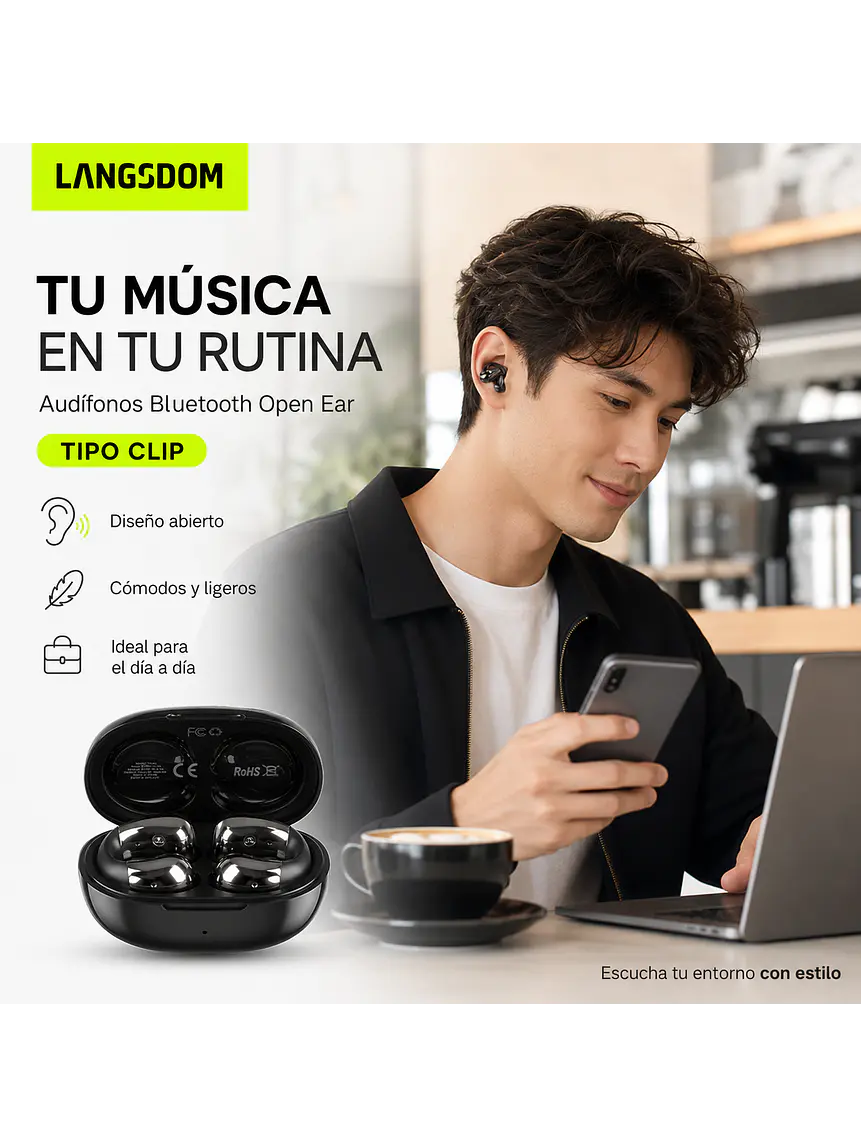 Audífonos Open Ear Clip Langsdom TS22 Bluetooth 4