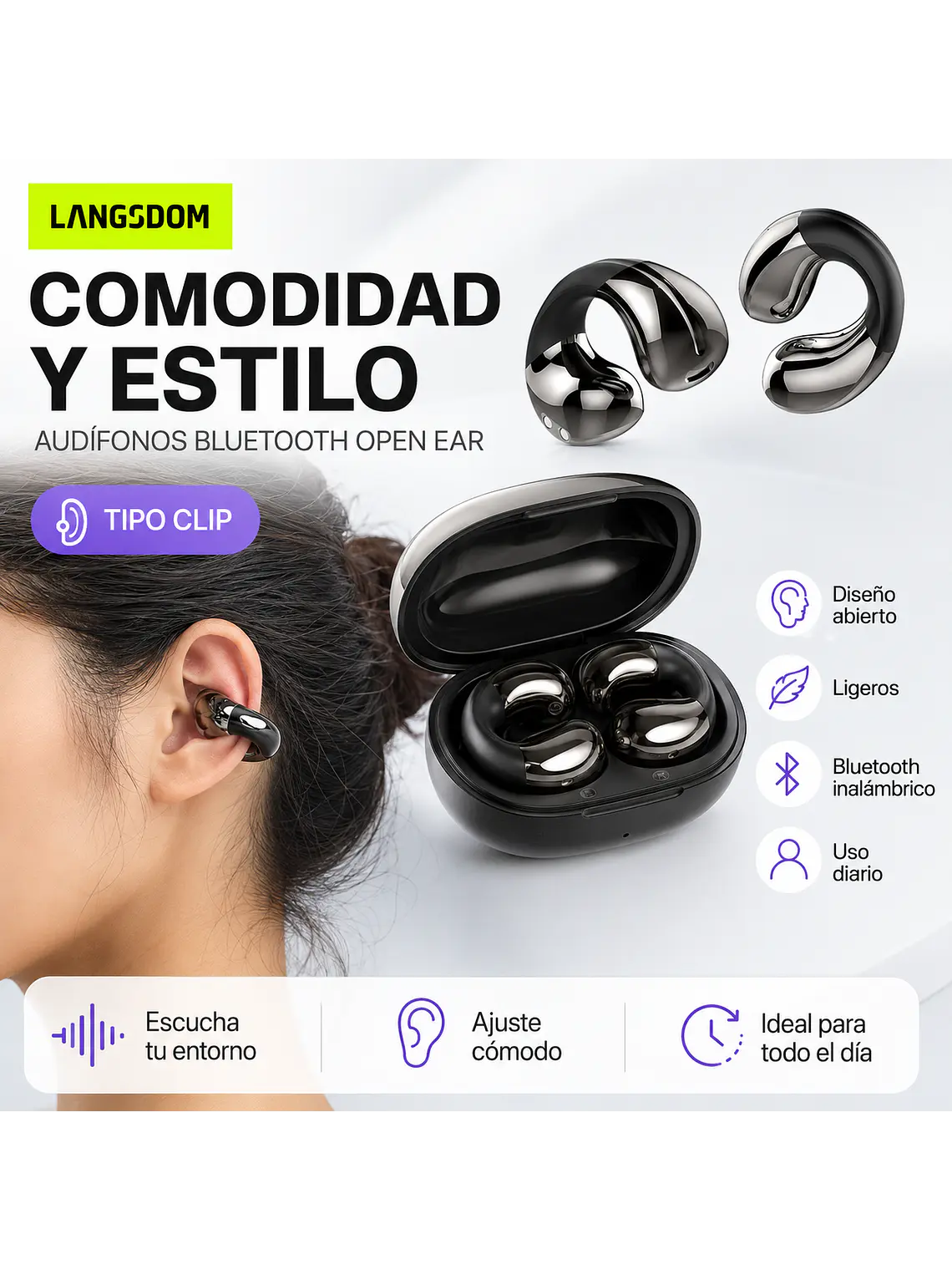 Audífonos Open Ear Clip Bluetooth TS22 Inalámbricos 6