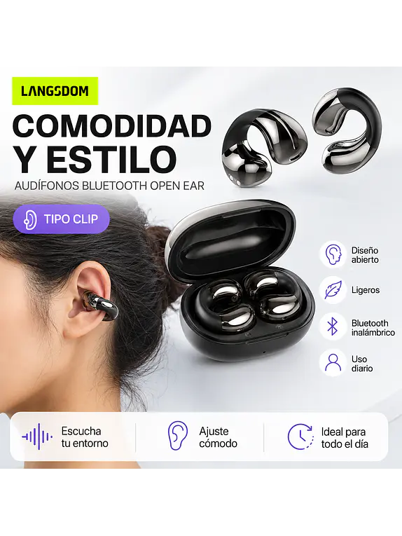 Audífonos Open Ear Clip Langsdom TS22 Bluetooth 6