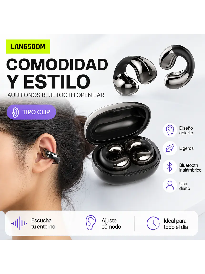 Audífonos Open Ear Clip Langsdom TS22 Bluetooth 6