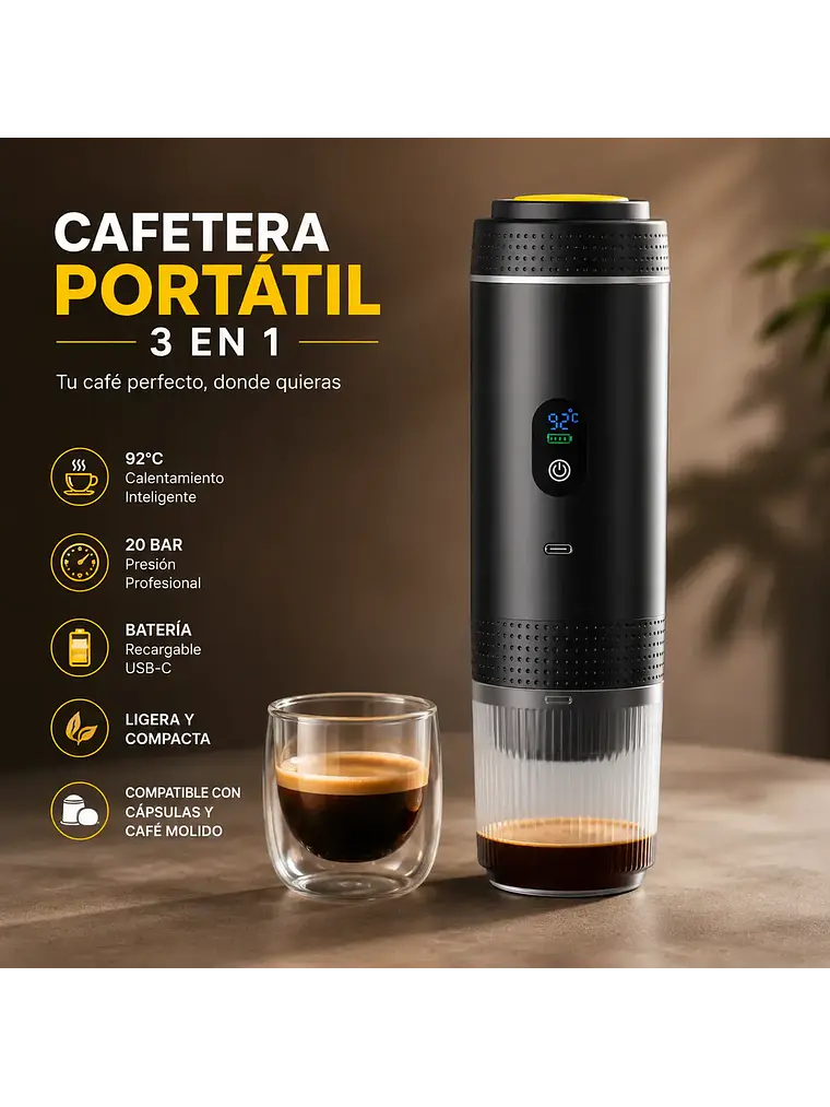Cafetera Espresso Portátil 3 en 1 Recargable USB-C 20 Bar 8