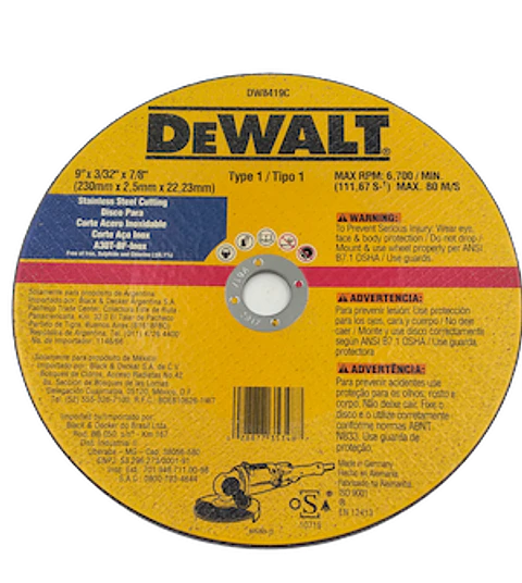 DISCO DE CORTE AC/INOX 9" DEWALT (DW8419C)