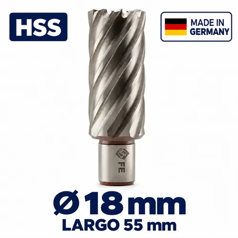 Fresa Anular HSS 18mm Largo 55mm FE PowerTools Alemana 1