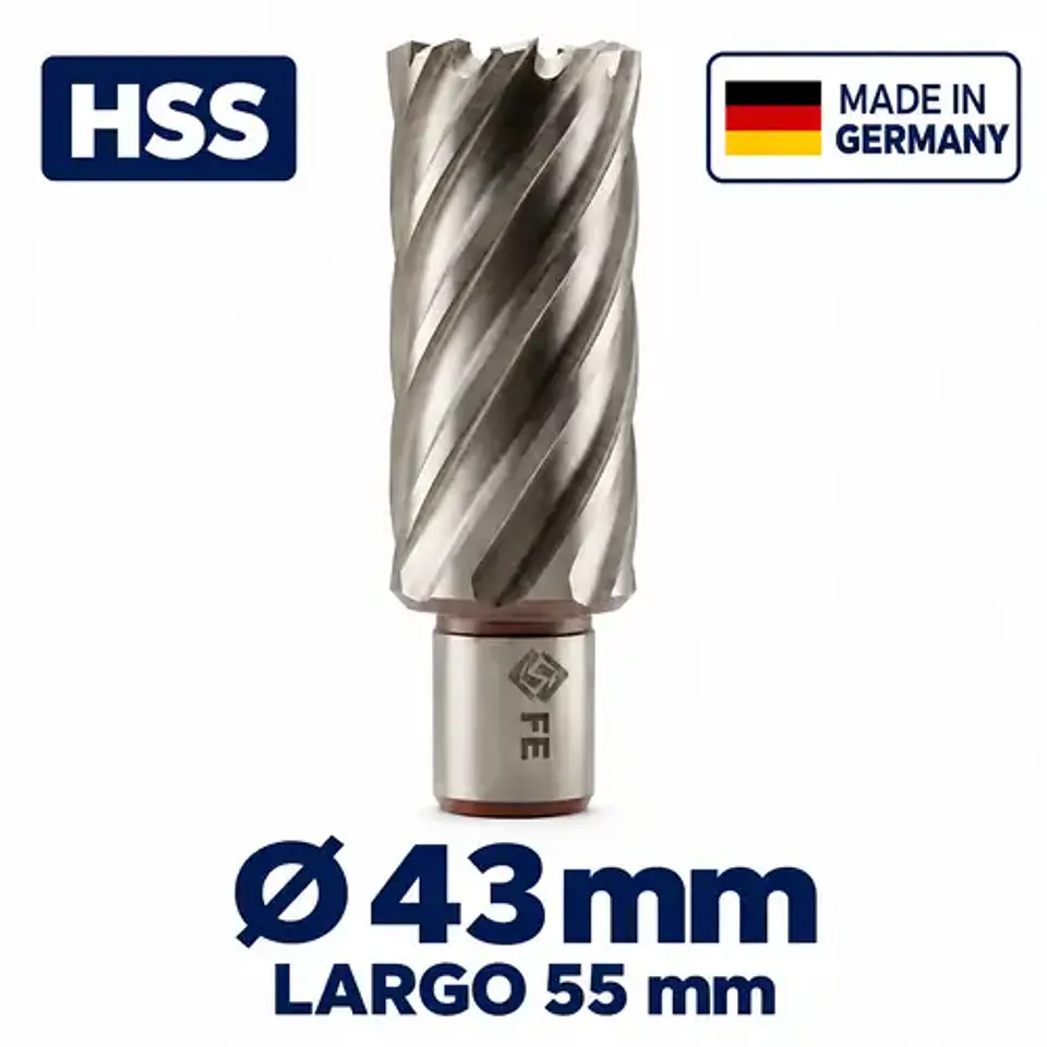 Fresa Anular HSS 43mm Largo 55mm FE PowerTools Alemana 1