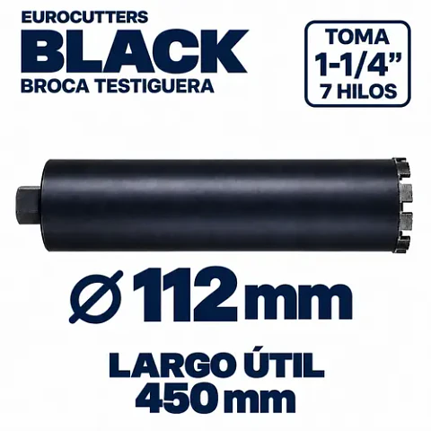 Broca Testiguera Sacatestigo Eurocutters Black 112mm Largo 500mm Util 450mm Toma 1-1/4" 7 hilos