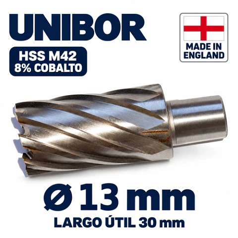 Fresa Anular HSS M42 8% Cobalto 13mm x 30mm Unibor