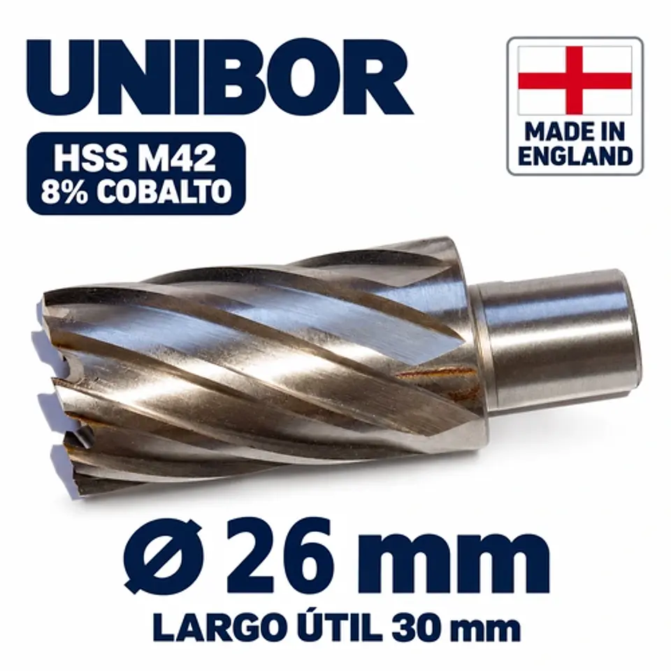 Fresa Anular HSS M42 8% Cobalto 26mm x 30mm Unibor 1