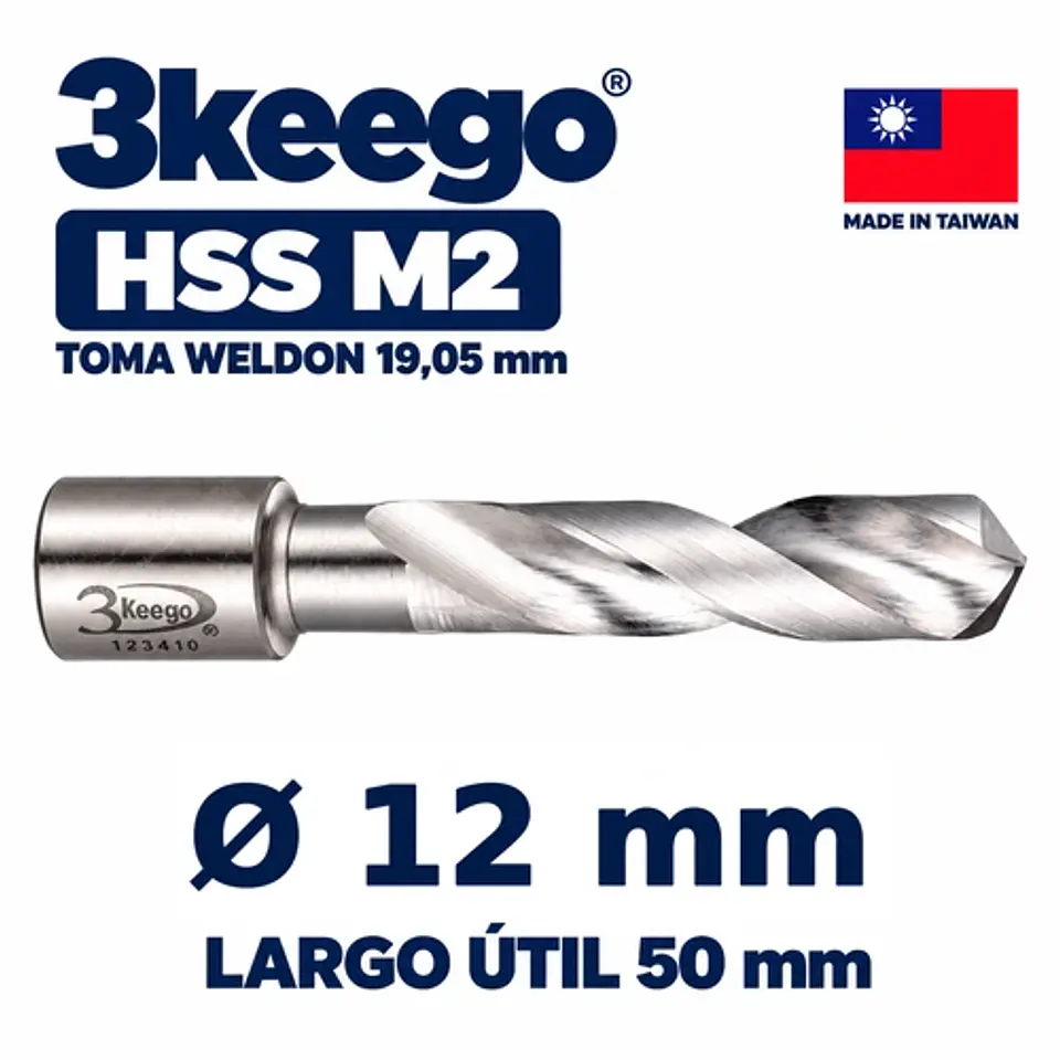 Broca HSS M2 Toma Weldon 12mm x 50mm 3Keego 1