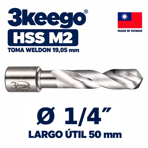 Broca HSS M2 Toma Weldon 1/4" x 50mm 3Keego