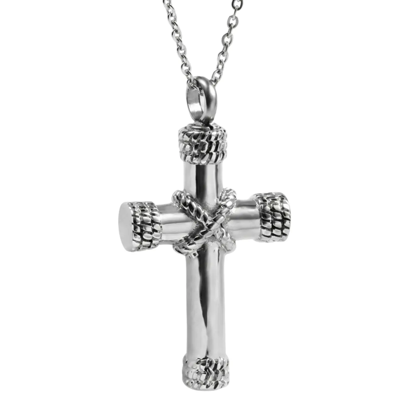 Relicario Collar Cruz Con Cuerdas Plateado 1