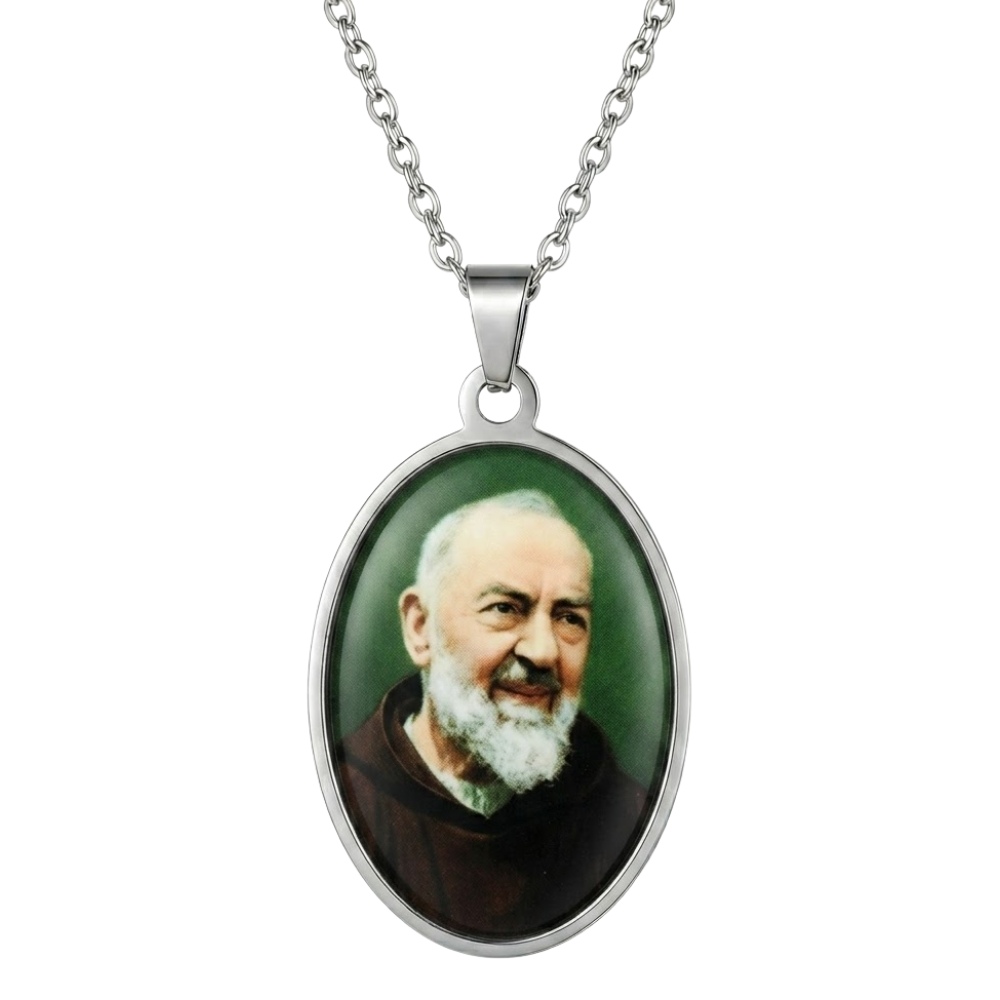 Collar Acero + Resina Padre Pio De Pietrelcina