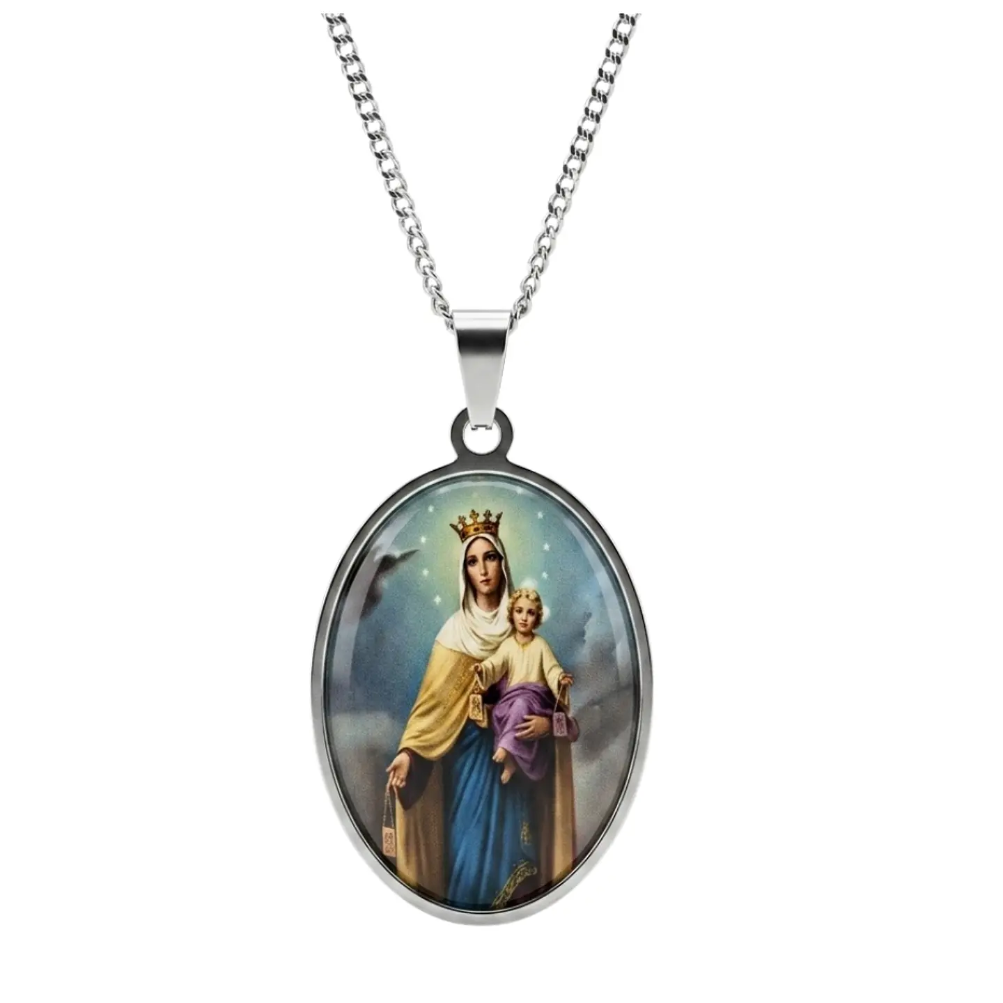 Collar Acero + Resina Virgen Maria 1