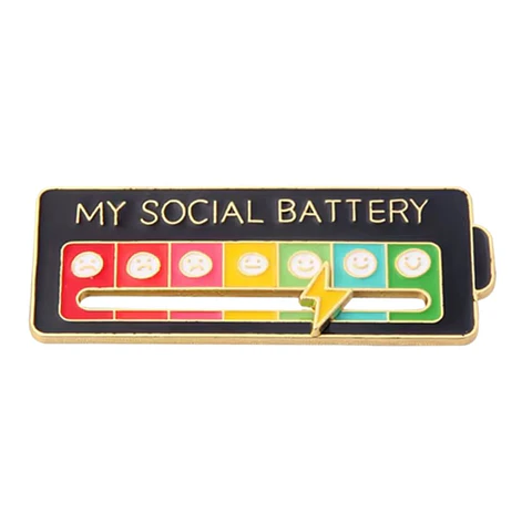 Negro - Prendedor Pin Social Battery (batería Social)