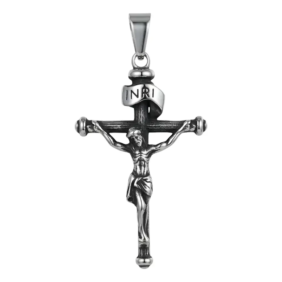 Collar Crucifico Cristiano Macizo Acero Plateado 4