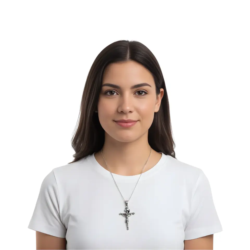 Collar Crucifico Cristiano Macizo Acero Plateado 2