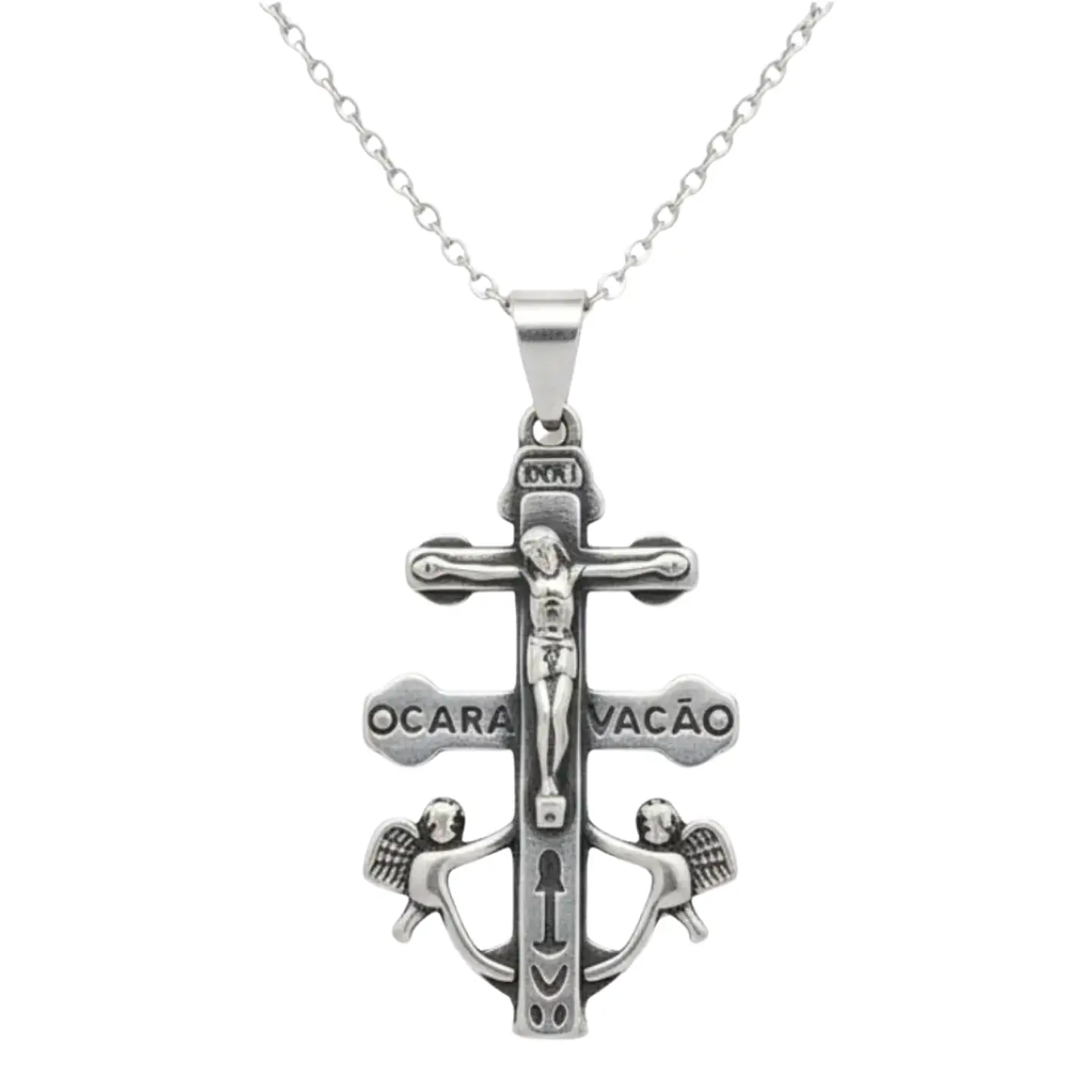 Cruz De Caravaca Collar Colgante Acero Macizo Plateado 1