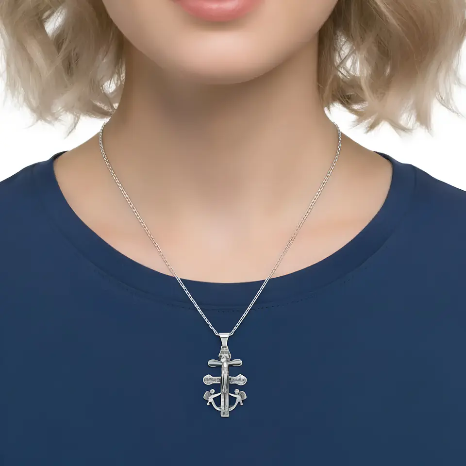 Cruz De Caravaca Collar Colgante Acero Macizo Plateado 2