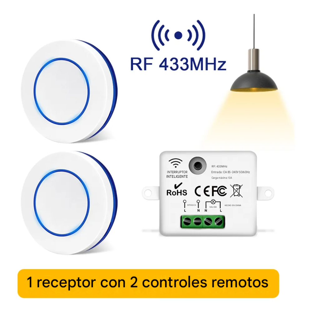Interruptor Luz 10a + 2 Pulsadores Inalambrico 433mhz