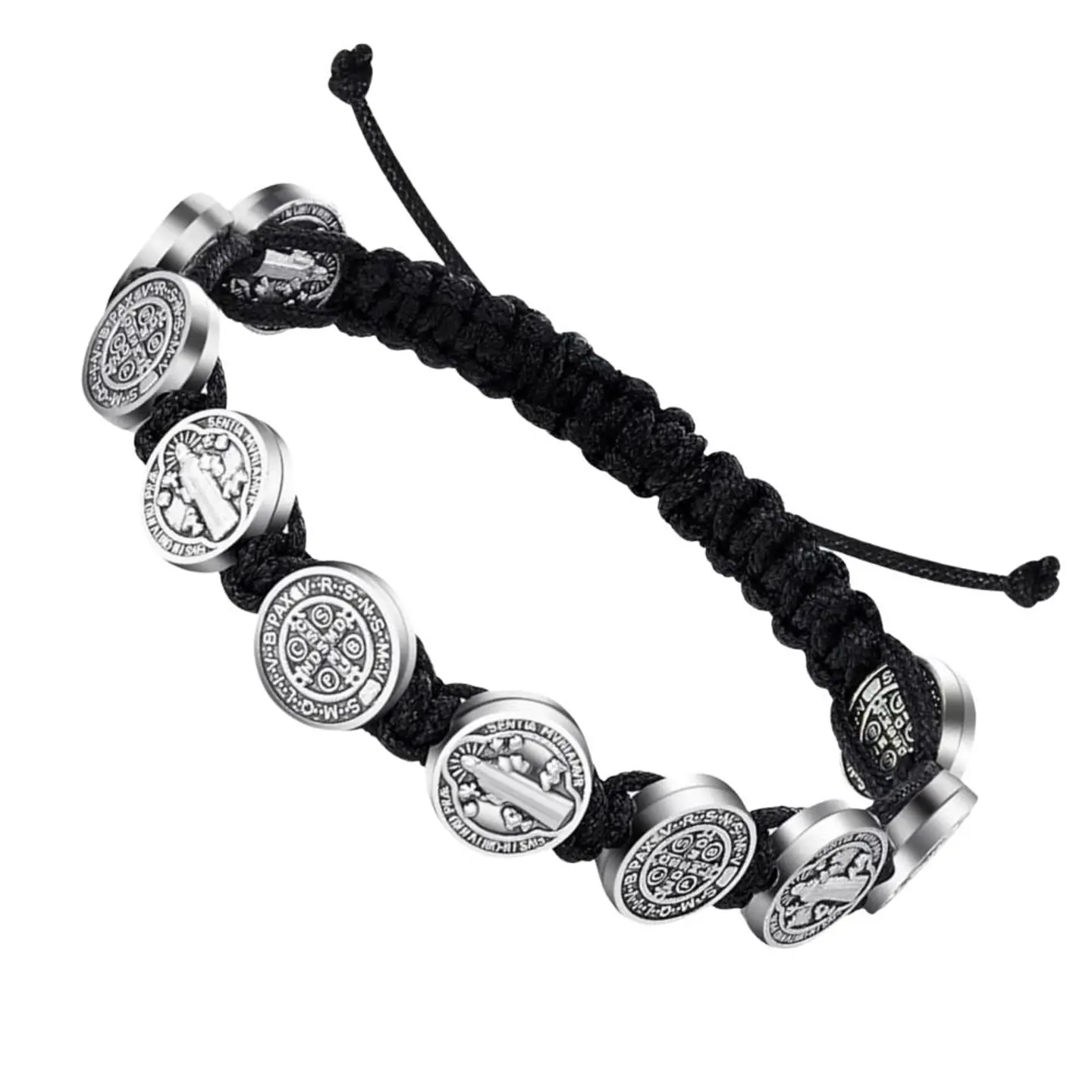 Negro - 2 Pulseras Unisex San Benito 10 Medallas 2