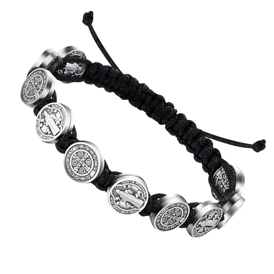 Negro - 2 Pulseras Unisex San Benito 10 Medallas 2