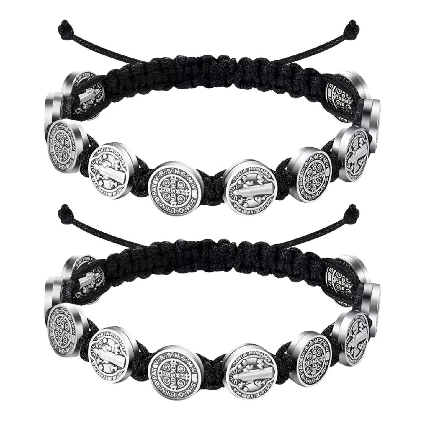 Negro - 2 Pulseras Unisex San Benito 10 Medallas 1