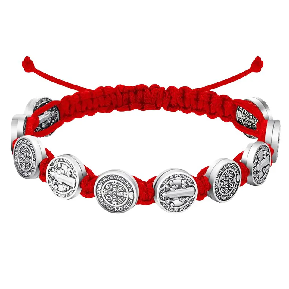 Rojo - 2 Pulseras Unisex San Benito 10 Medallas 2
