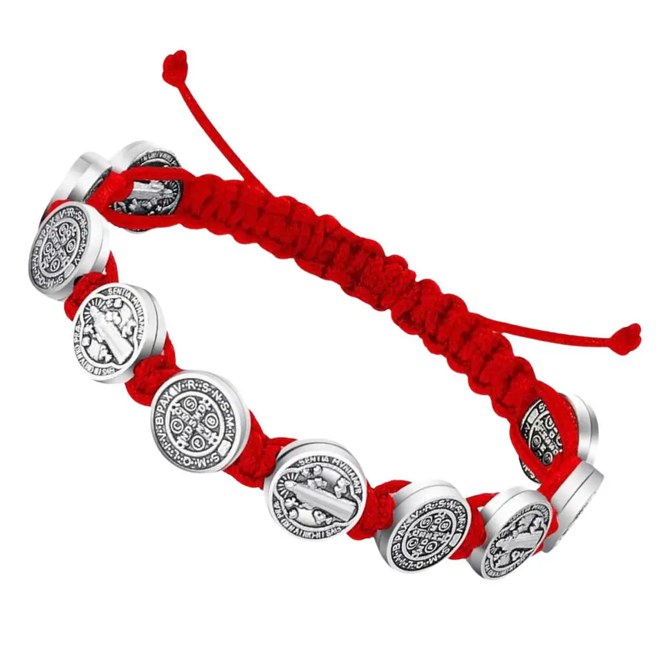 Rojo - 2 Pulseras Unisex San Benito 10 Medallas 3