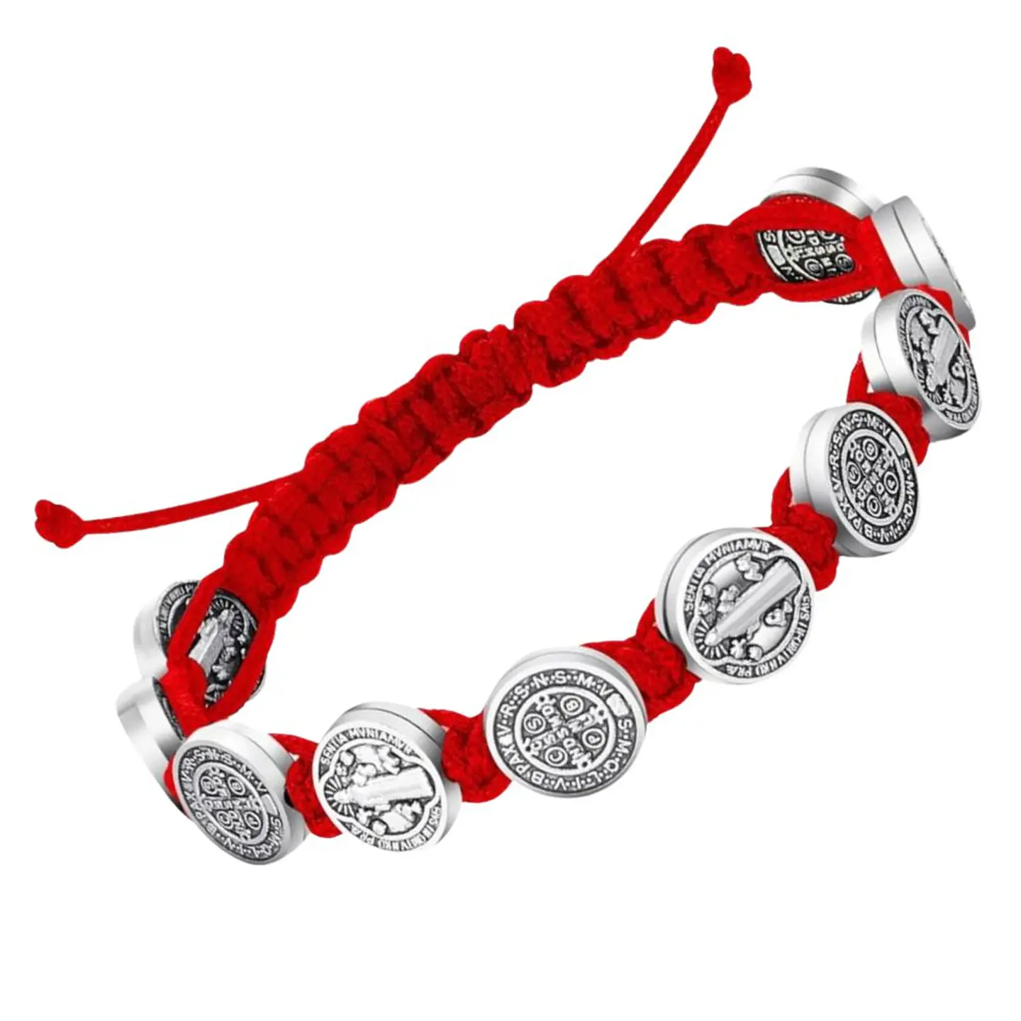 Rojo - 2 Pulseras Unisex San Benito 10 Medallas 4