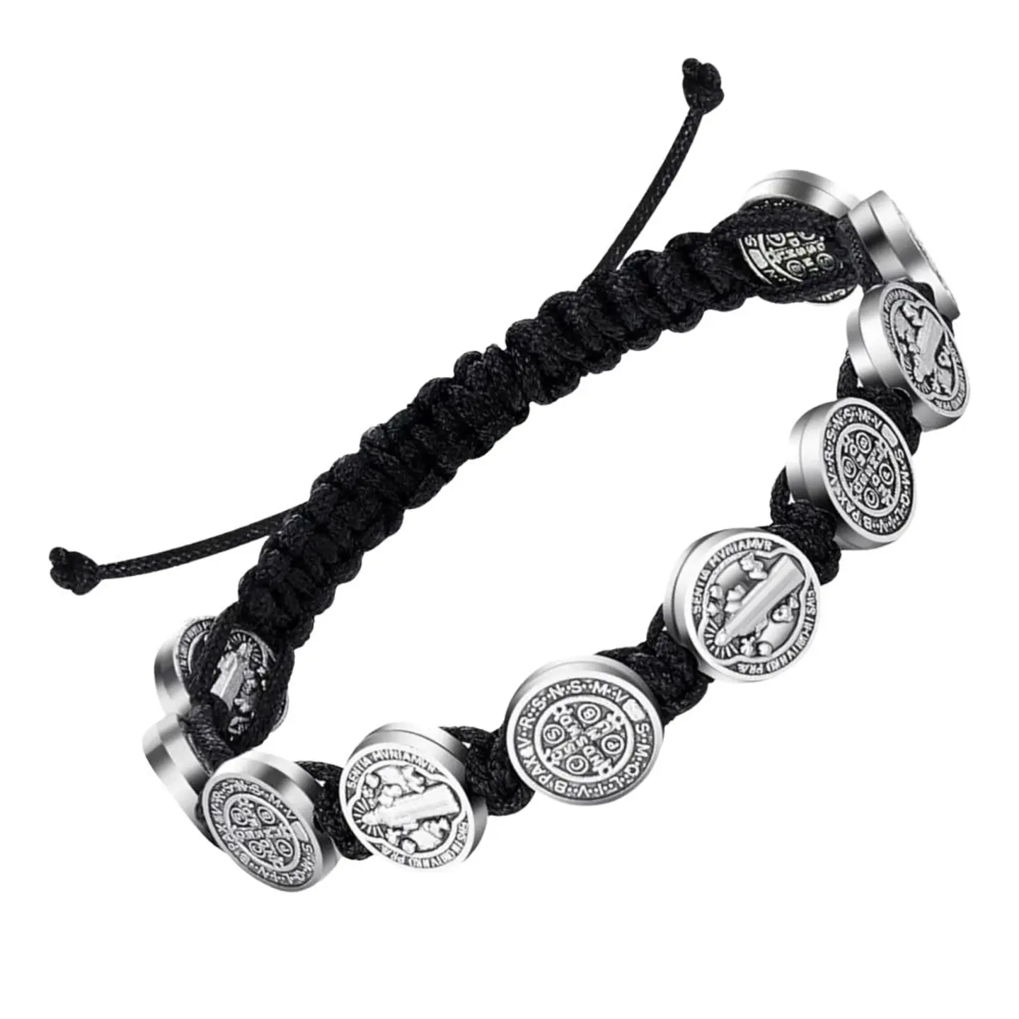 Rojo + Negro - 2 Pulseras Unisex San Benito 10 Medallas 4