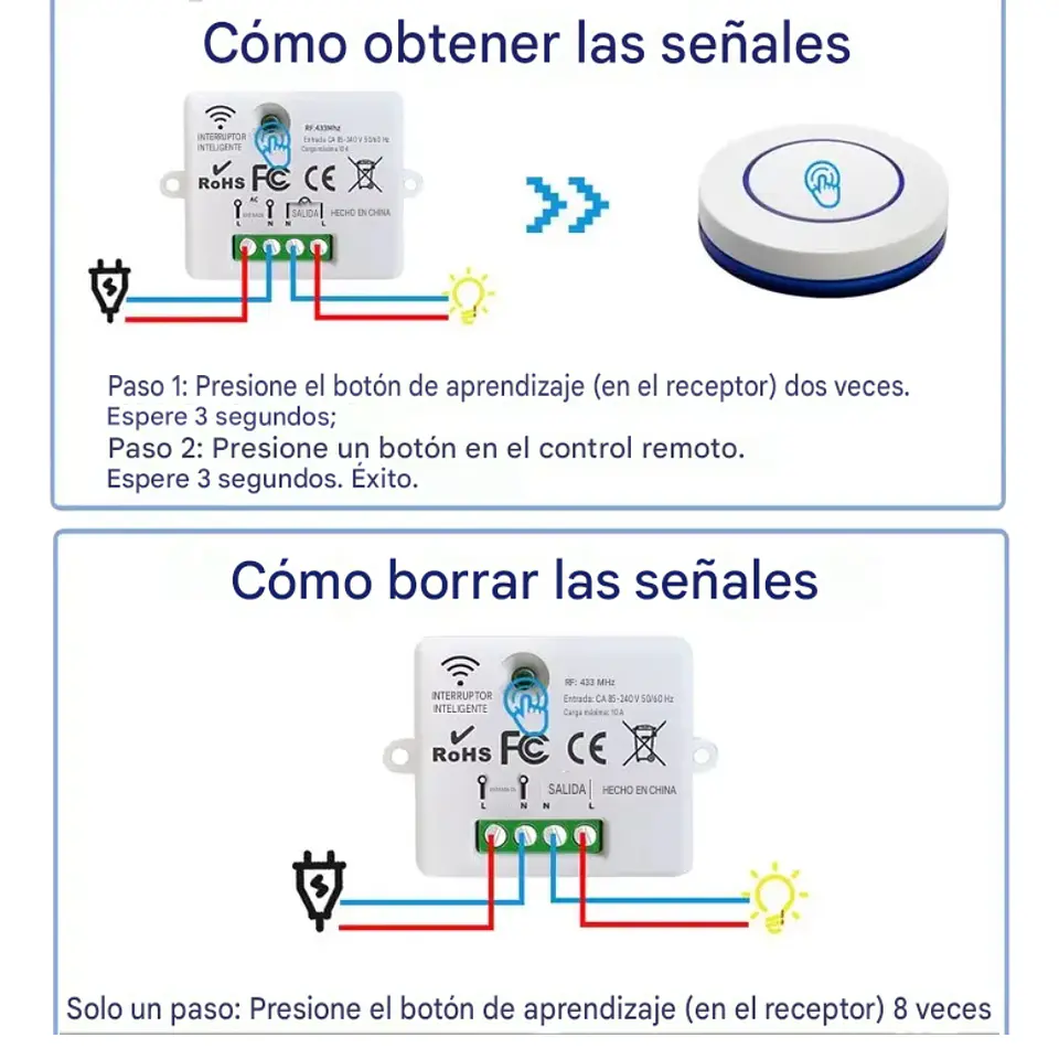 Interruptor Luz 10a + 1 Pulsador Inalámbrico 433mhz 3