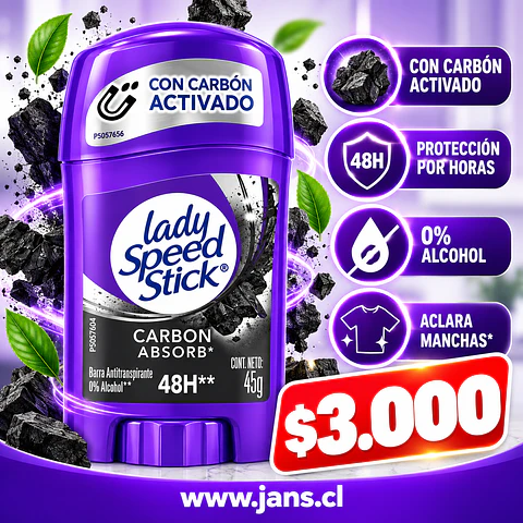 Antitranspirante Lady Speed Stick Carbon Absorb 48H 45g