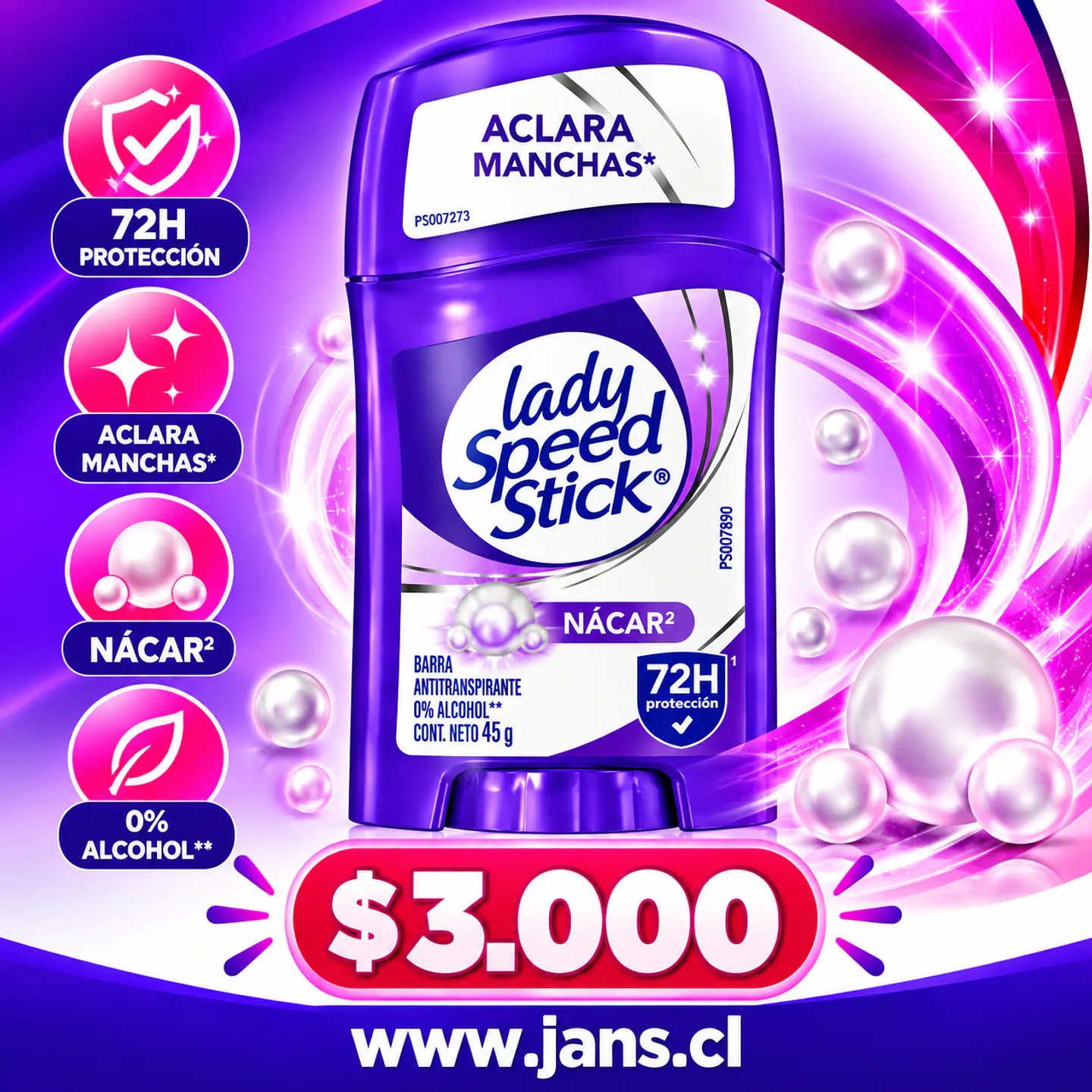 Antitranspirante Lady Speed Stick Nacar 48H 45g 1