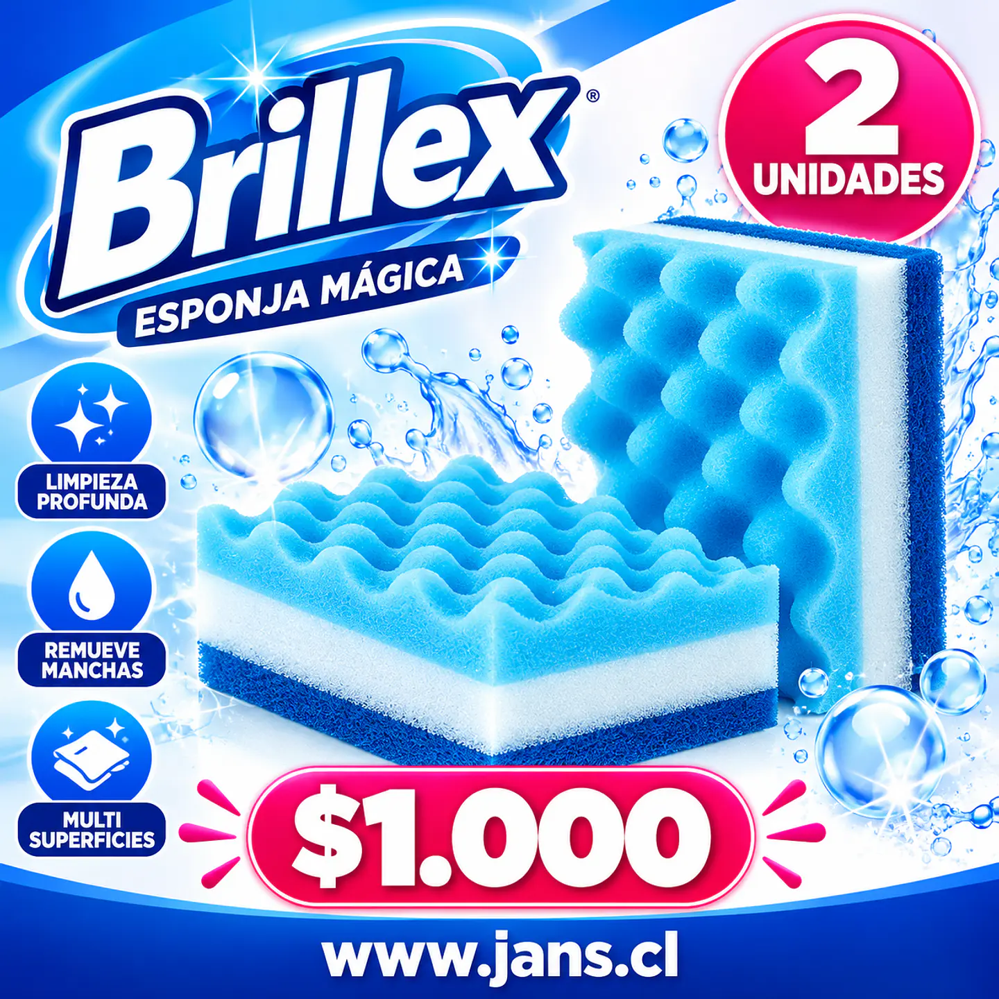 Pack X2 Esponjas Lavaloza Brillex Cocina Multiuso Azul 1
