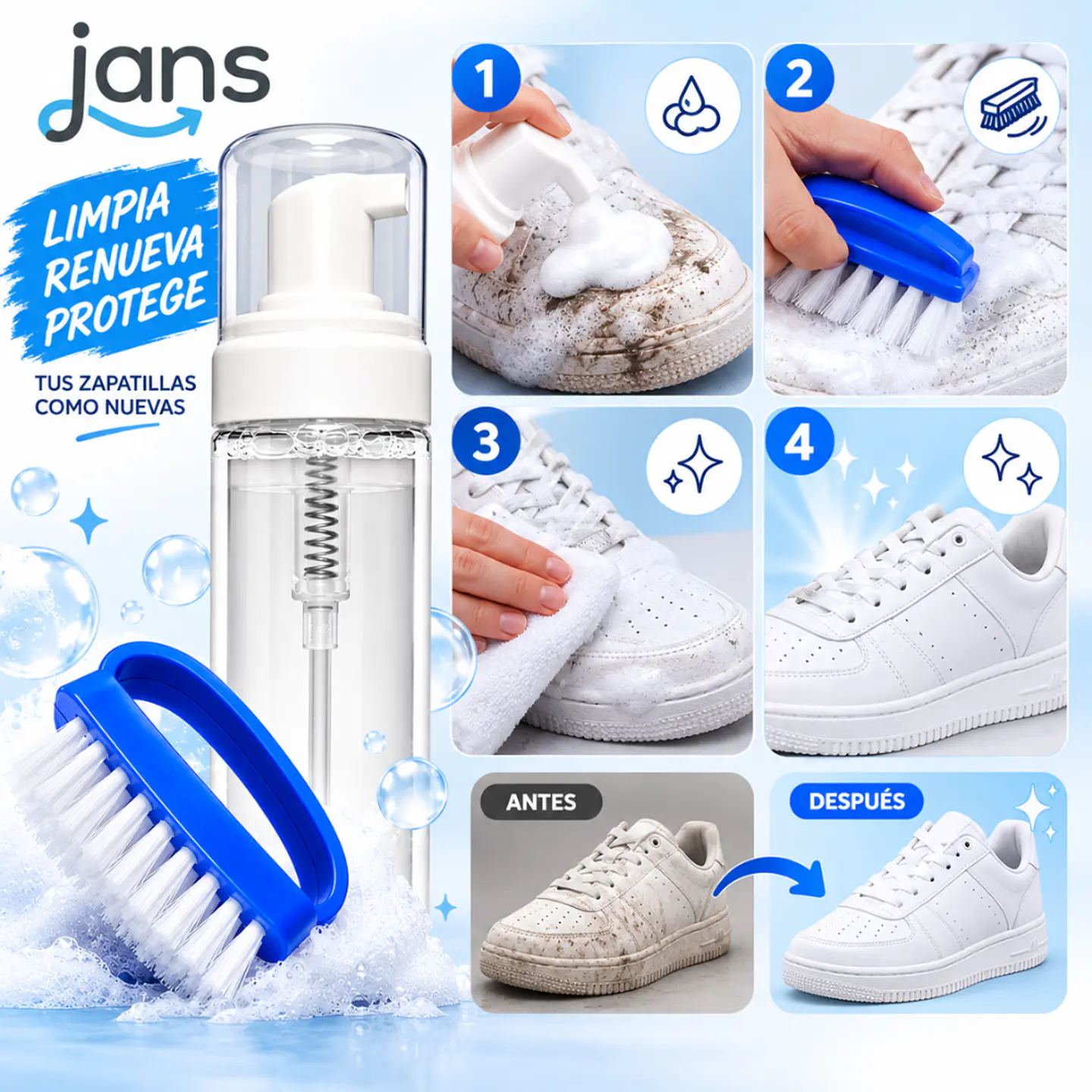 Limpiador En Espuma Para Zapatillas 150ml + Escobilla 3