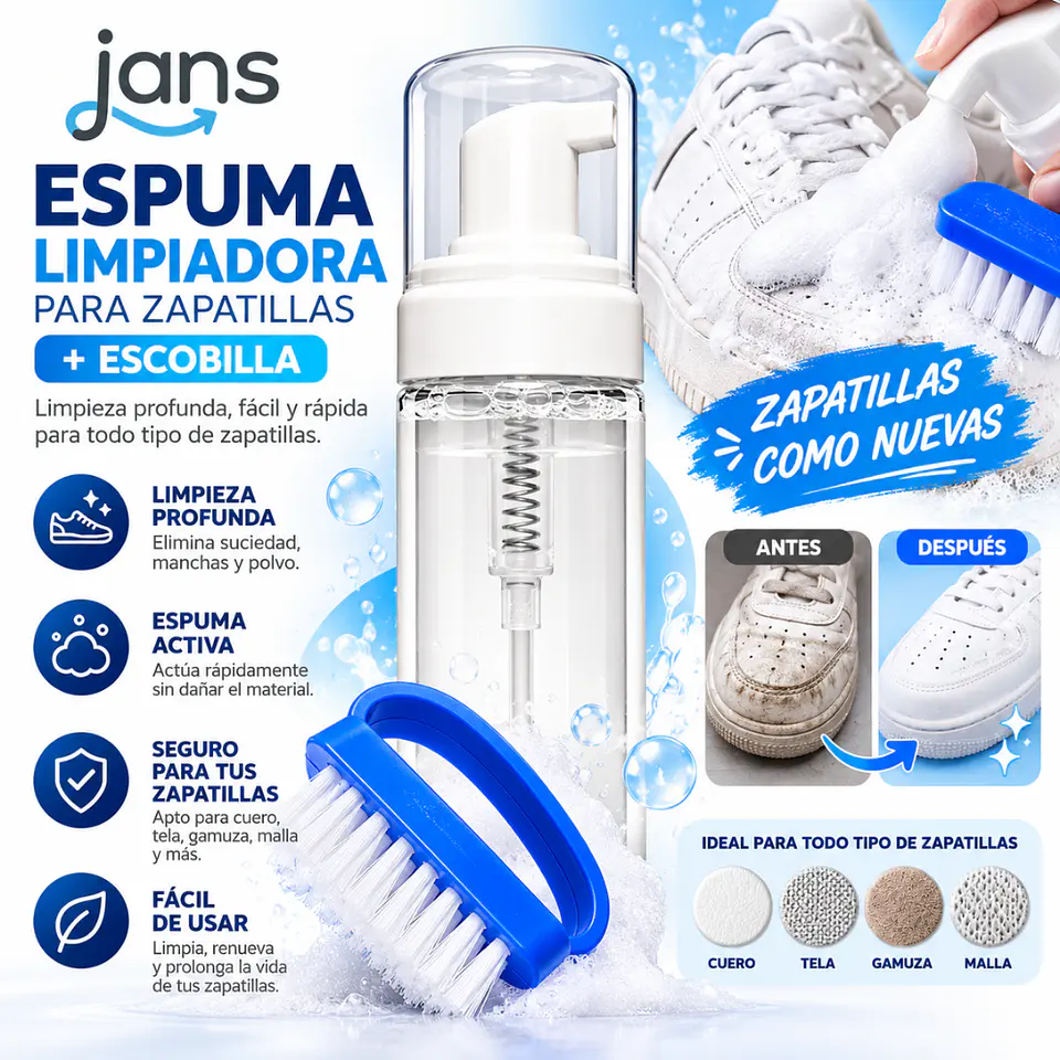 Limpiador En Espuma Para Zapatillas 150ml + Escobilla 1