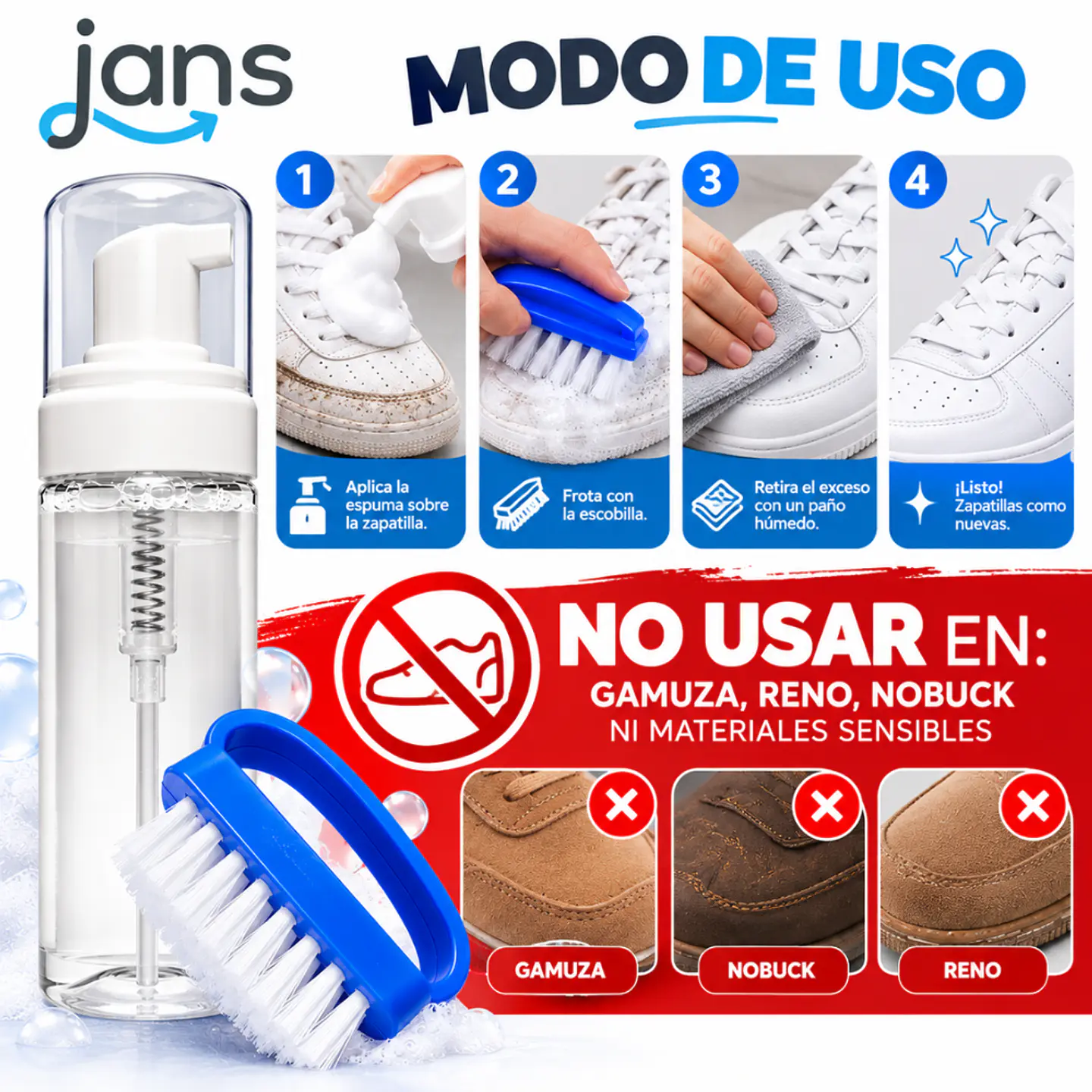 Limpiador En Espuma Para Zapatillas 150ml + Escobilla 2