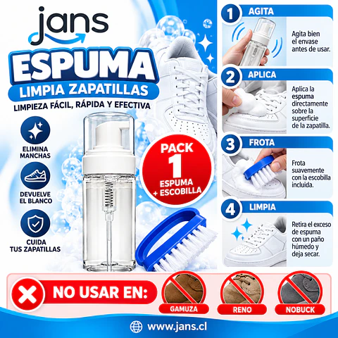Limpiador En Espuma Para Zapatillas 150ml + Escobilla