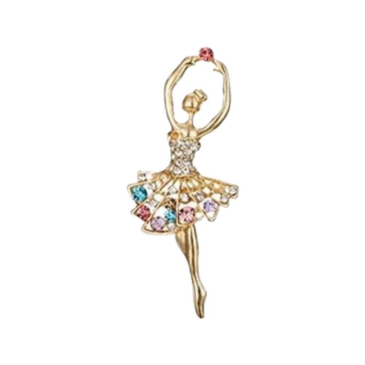 Broche de bailarina dorado con cristales