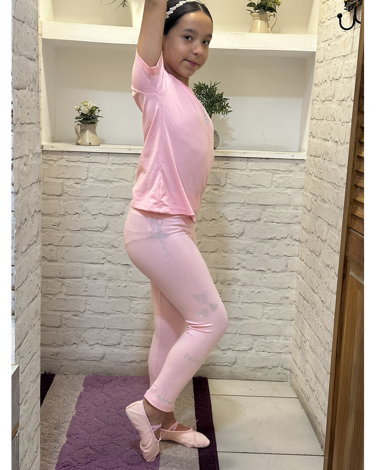 Calza larga lycra algodón rosada con cristales