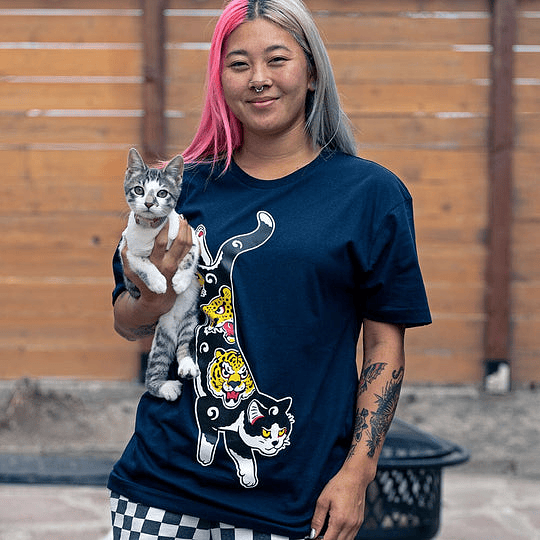 Polera MonMonCats - Dancing Cat Tee - Navy 