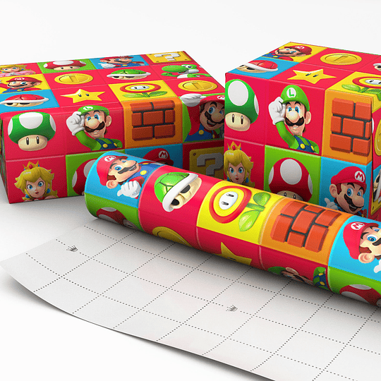 Hallmark | Premium Super Mario™ on Colorful Squares Wrapping Paper | 1,62 M2