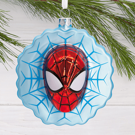 Hallmark Ornament I Marvel Spider-Man Face on Web Blown Glass