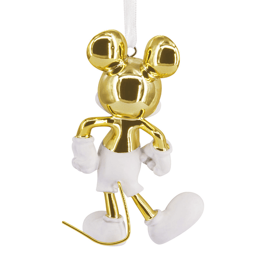 Hallmark Ornament I Disney Mickey Mouse White and Gold Ceramic