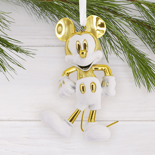 Hallmark Ornament I Disney Mickey Mouse White and Gold Ceramic