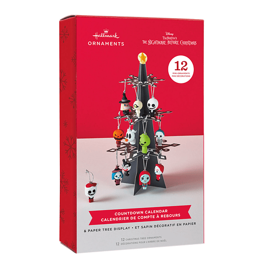 Hallmark I Disney Tim Burton's The Nightmare Before Christmas Countdown Calendar Paper Tree Set With 12 Mini Ornaments
