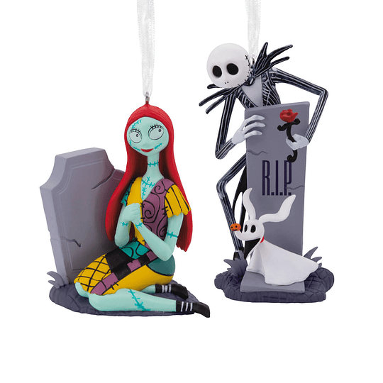 Hallmark Ornaments I Disney Tim Burton's The Nightmare Before Christmas Jack and Sally With Tombstones, Set of 2